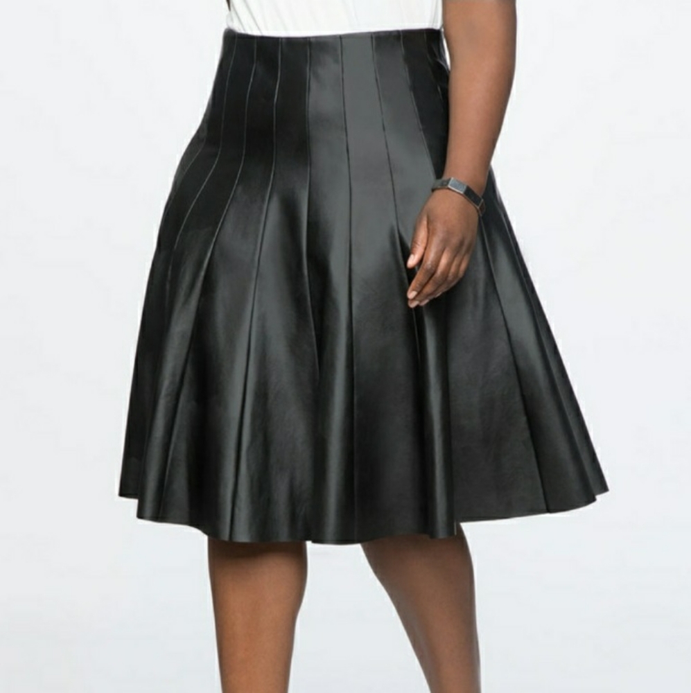 Eloquii Faux Leather Black Pleated Skirt - Picture 2 of 10